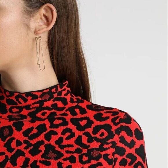 RIVER ISLAND Leopard Print Fine Knit Sweater T-Neck Top Sz M - Picture 11 of 12